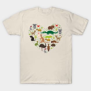 Australian Animals Heart T-Shirt